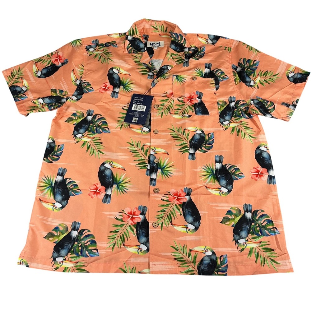 Uzzi Amphibious Gear Mens M Coral Toucan‎ Hawaiian Aloha Shirt Dri Fit UPF NWT